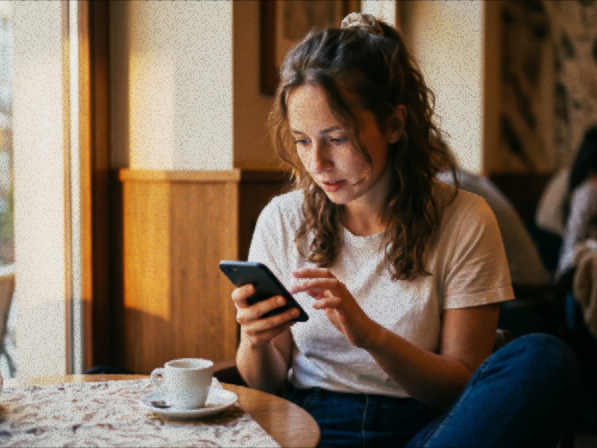 Osoba przeglądająca aplikację AI na telefonie